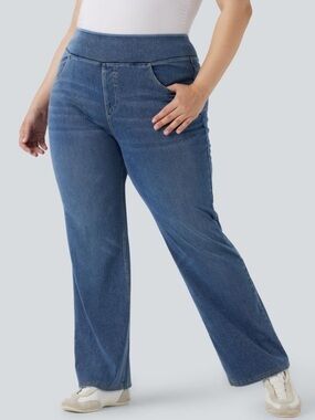 NWOT HALARA Blue Boot Cut Denim Jumpsuit-Style Pants 2X